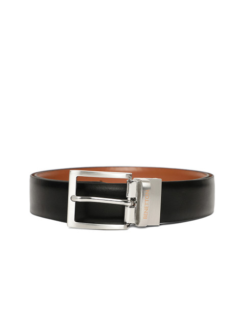 

United Colors of Benetton Men Black & Tan Brown Solid Reversible Leather Formal Belt