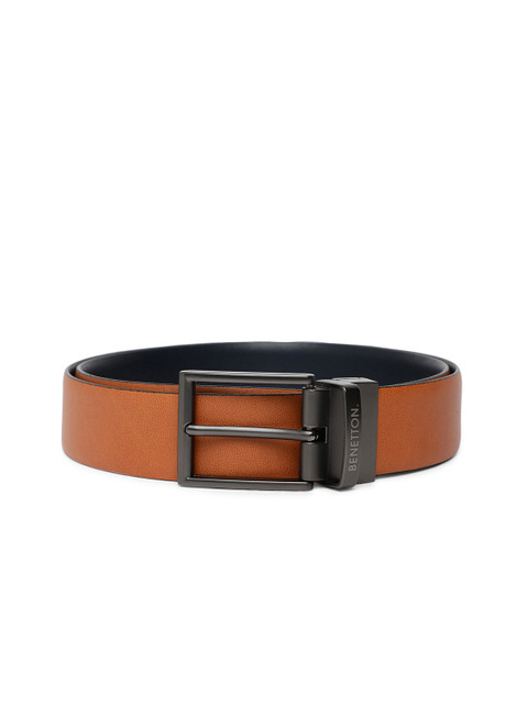 

United Colors of Benetton Men Tan Brown & Navy Blue Leather Reversible Formal Belt