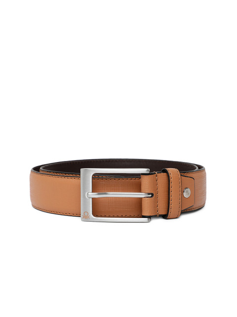 

United Colors of Benetton Men Tan Brown Self Checked Leather Formal Belt