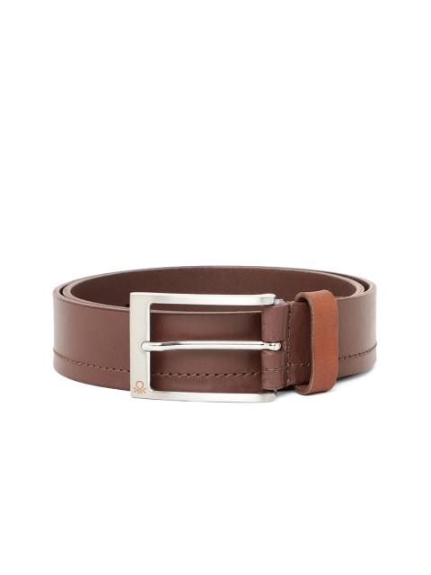 

United Colors of Benetton Men Brown Self Striped Leather Belt