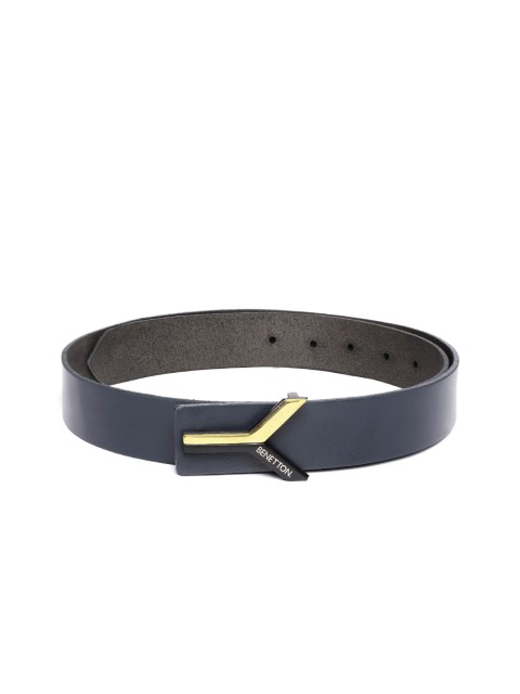 

United Colors of Benetton Men Navy Blue Solid Casual Leather Belt