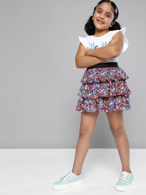 

HERE&NOW Girls Navy Blue Floral Printed Flared Skirt