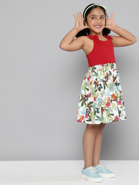 

HERE&NOW Girls White & Red Floral Print A-Line Dress