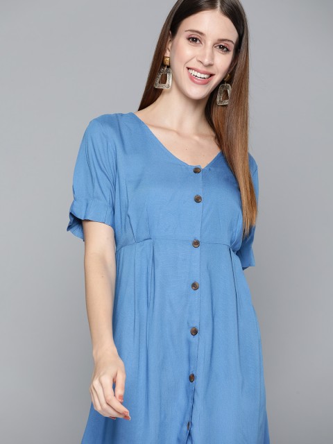 

HERE&NOW Blue Solid A-Line Dress