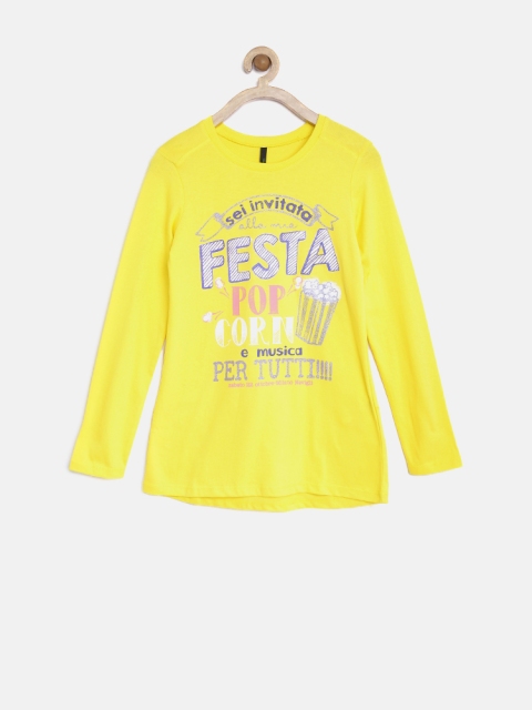 

United Colors of Benetton Girls Yellow Printed T-shirt