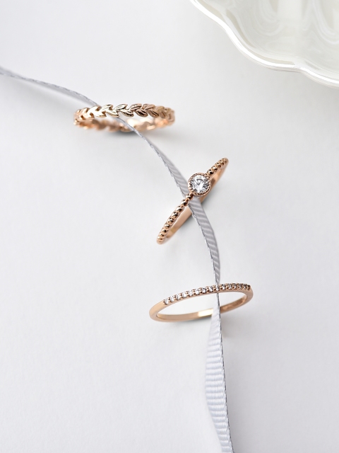 

Accessorize Set Of 3 Rose Gold-Plated & White CZ-Studded Z RG Vine Finger Rings