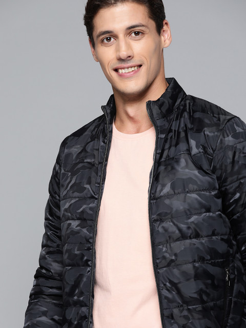 

Mast & Harbour Men Navy Blue Camouflage Print Padded Jacket