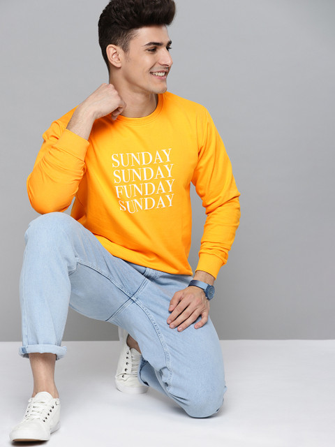 

Mast & Harbour Men Mustard Yellow & White Printed Sweatshirt