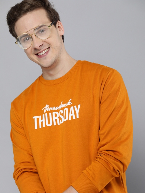 

Mast & Harbour Men Rust Orange Typography Printed Pullover Sweatshirt