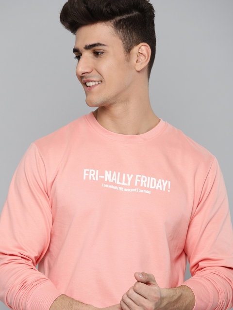 

Mast & Harbour Men Peach-Coloured & White Printed Sweatshirt