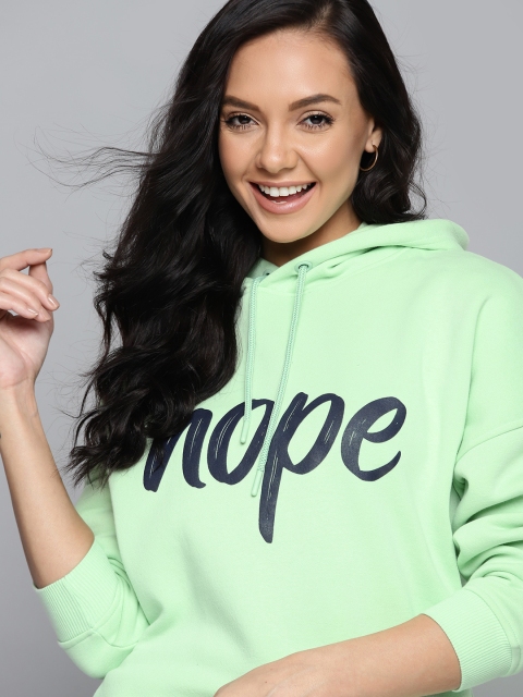 

Mast & Harbour Women Green Printed Hooded Sweatshirt