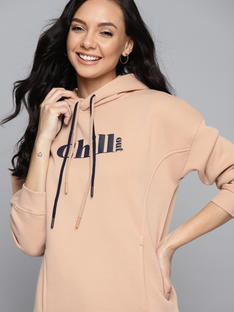 

Mast & Harbour Women Beige Printed Hooded Sweatshirt