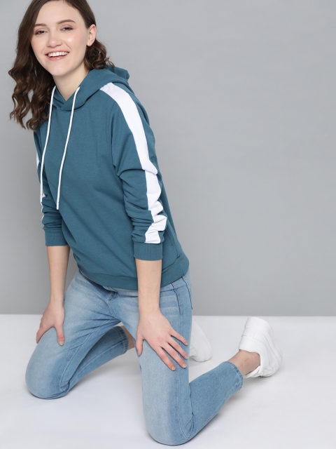 

Mast & Harbour Women Teal Blue Solid Hooded Sweatshirt