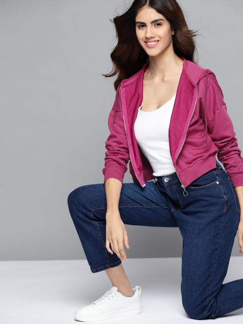 

Mast & Harbour Women Magenta Hooded Sweatshirt