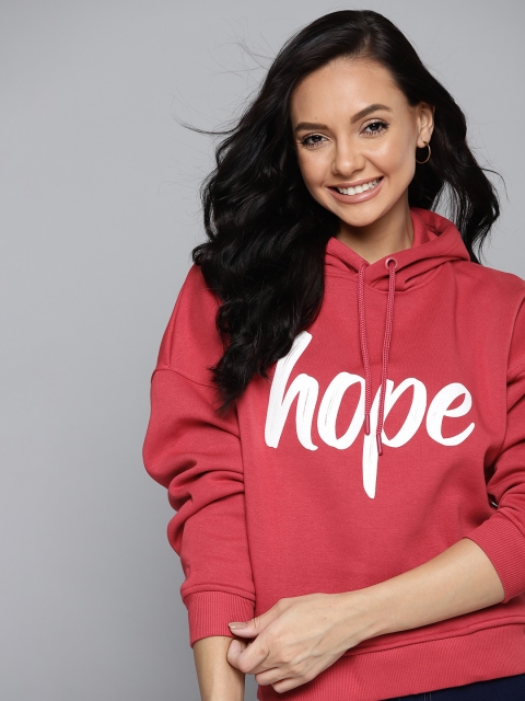 

Mast & Harbour Women Red Printed Hooded Sweatshirt