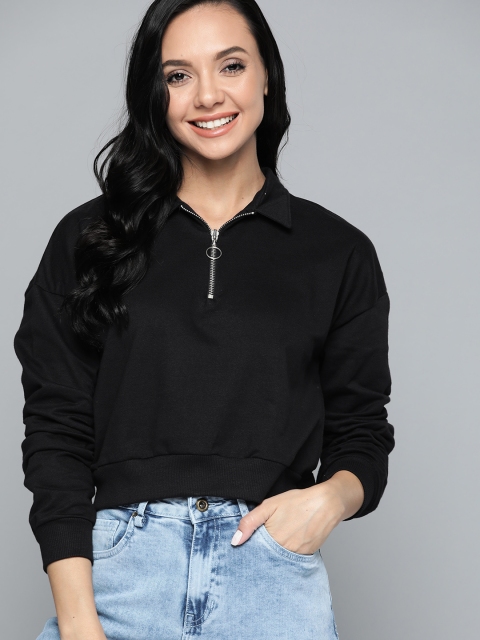 

Mast & Harbour Women Black Solid Sweatshirt