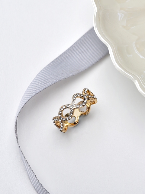 

Accessorize Gold-Plated White Crystal-Studded Pave Organic Surround Finger Ring