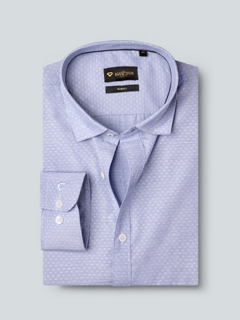 

INVICTUS Men Blue Slim Fit Self-Design Textured Pure Cotton Semiformal Shirt