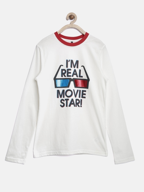 

United Colors of Benetton Boys White Printed Round Neck T-shirt