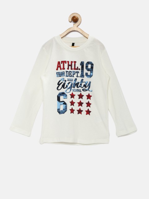 

United Colors of Benetton Boys Cream-Coloured Printed T-shirt