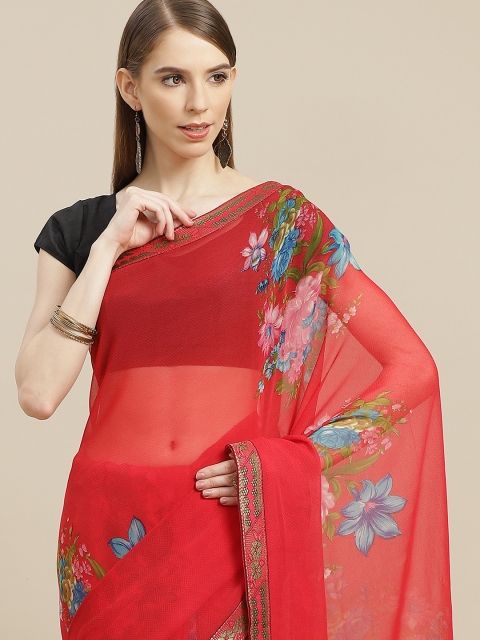 

Anouk Red & Blue Floral Pure Georgette Bhagalpuri Saree