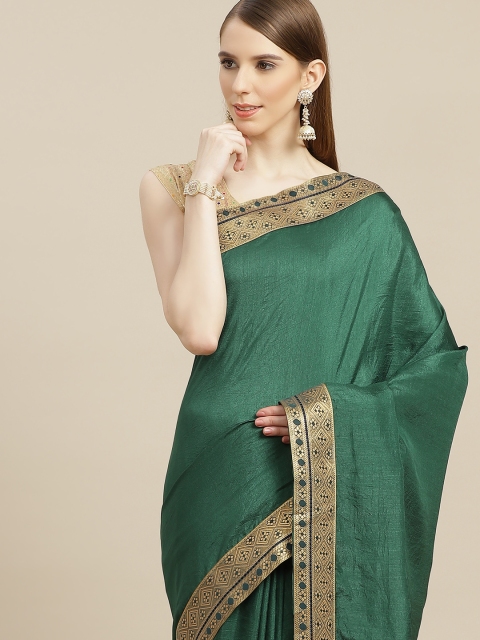 

Anouk Green Solid Bhagalpuri Saree