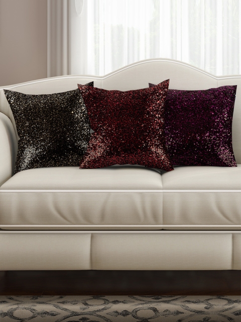 

SEJ by Nisha Gupta Multicoloured Set of 3 Sequinned 16'' x 16'' Square Cushion Covers, Gold