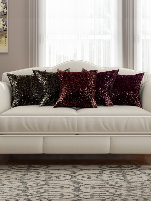 

SEJ by Nisha Gupta Multicoloured Set of 5 Sequinned 16'' x 16'' Square Cushion Covers, Gold