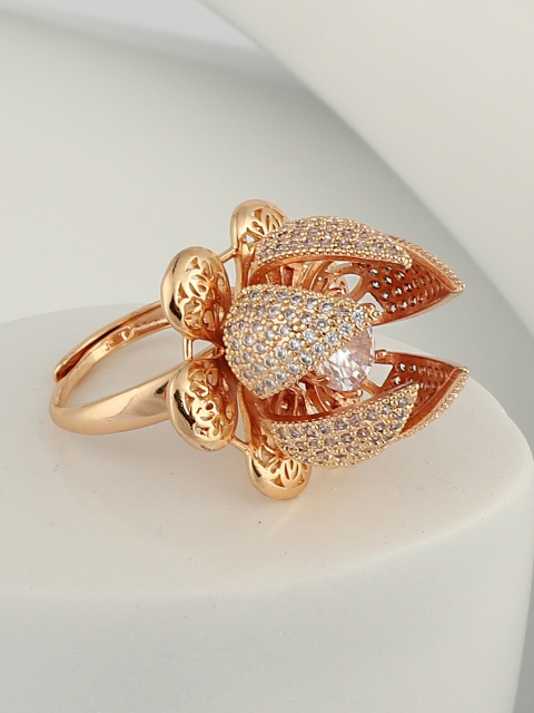 

ANIKAS CREATION Gold-Plated White AD-Studded Handcrafted Adjustable Finger Ring