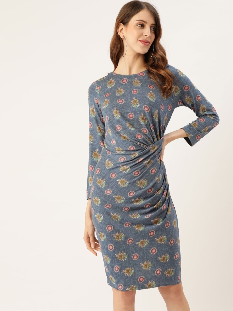 

aarke Ritu Kumar Blue & Burgundy Ethnic Motifs Twisted Sheath Dress