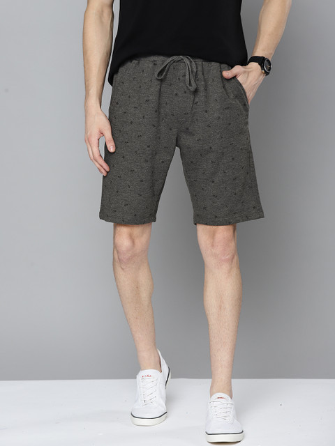 

Mast & Harbour Men Charcoal Grey & Black Printed Regular Shorts