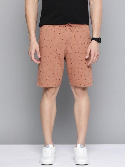 

Mast & Harbour Men Rust Brown & Black Conversational Printed Shorts