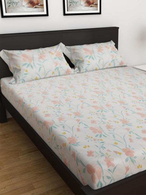 

Home Centre White & Pink Floral 150 TC King Bedsheet with 2 Pillow Covers