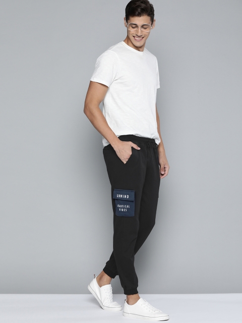 

Mast & Harbour Men Black Solid Pure Cotton Cargo Joggers