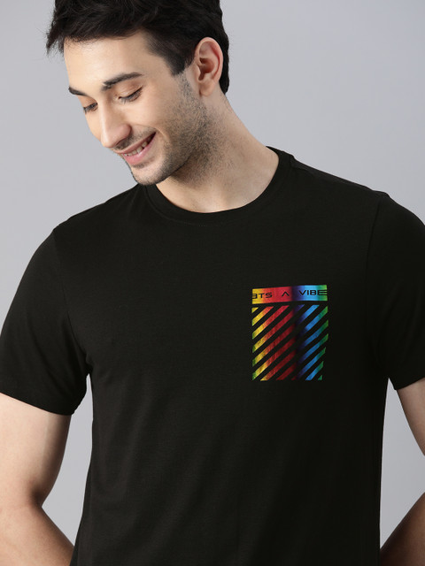 

Mast & Harbour Men Solid Black T-shirt With Contract Pocket Detail