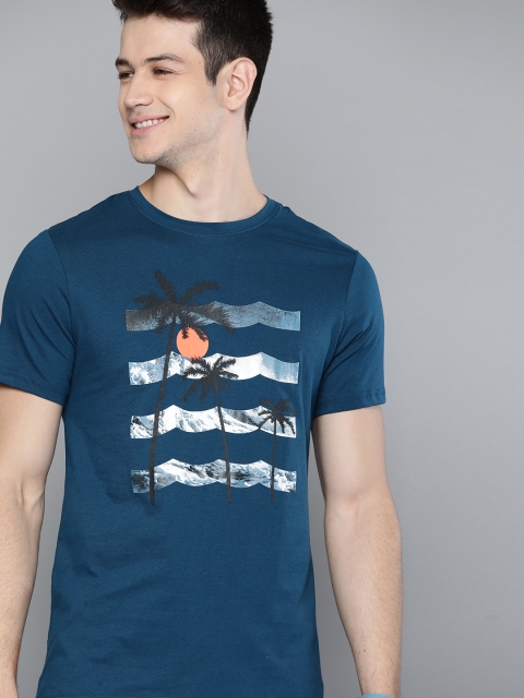 

Mast Harbour Men Navy Blue Printed Pure Cotton T-shirt
