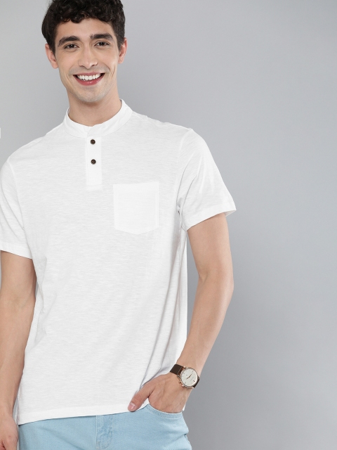

Mast Harbour Men White Solid Henley Collar Pure Cotton T-shirt