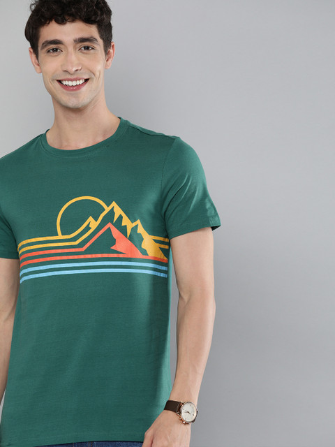 

Mast Harbour Men Green Printed Pure Cotton T-shirt