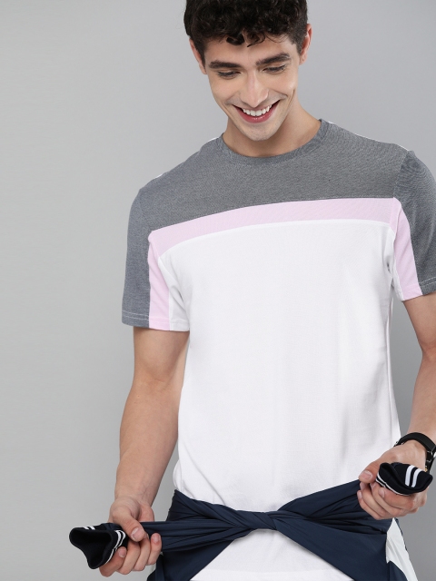 

Mast & Harbour Men White & Navy Blue Colourblocked T-shirt