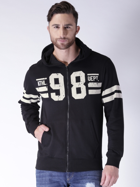 

Moda Rapido Black Printed Hooded Sweatshirt