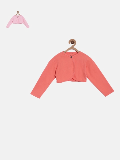 

Kryptic Girls Pack of 2 Peach-Coloured & Pink Solid Regular Cotton Shrug