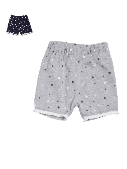 

Kryptic Girls Grey Melange & Navy Blue Set of 2 Printed Mid-Rise Regular Shorts