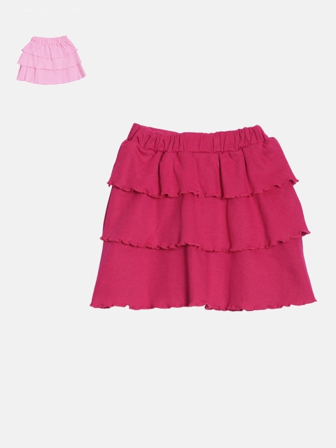 

Kryptic Girls Pack of 2 Pink Solid Tiered Cotton Skirt