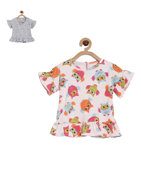 

Kryptic Girls Pack Of 2 Peach & Grey Printed Tops