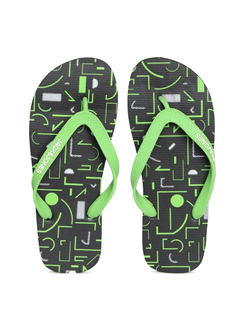 

Jack & Jones Green & Black Printed Flip-Flops
