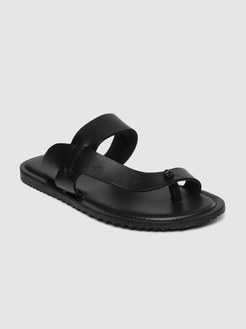 

Mast & Harbour Men Black Leather Comfort Sandals