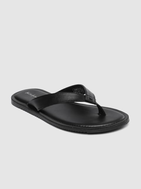 

Mast & Harbour Men Black Leather Comfort Sandals