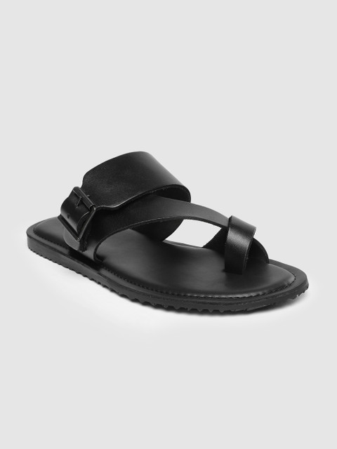 

Mast & Harbour Men Black Leather Comfort Sandals