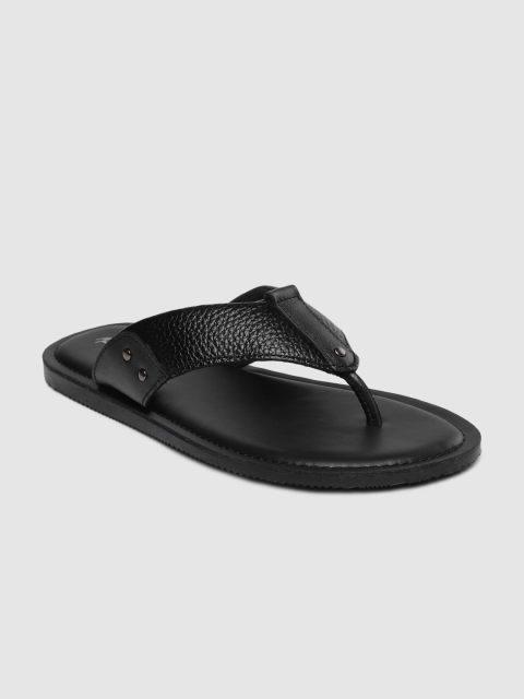 

Mast & Harbour Men Black Leather Comfort Sandals