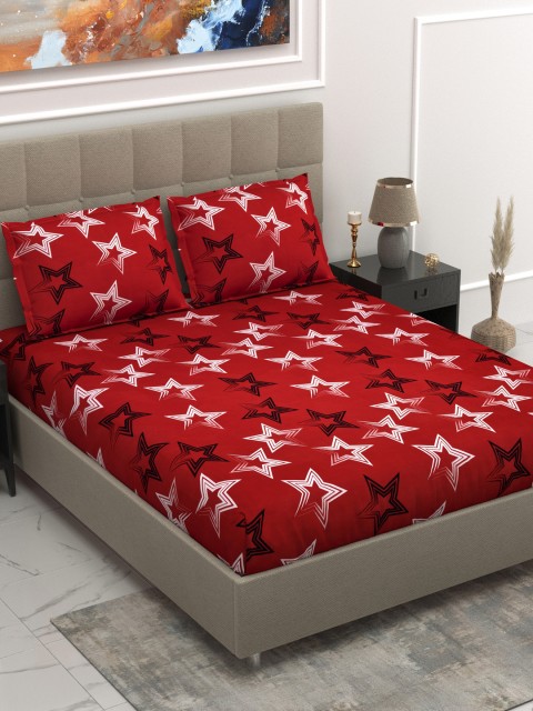 

DREAM WEAVERZ Red & White Graphic 250 TC King Bedsheet with 2 Pillow Covers